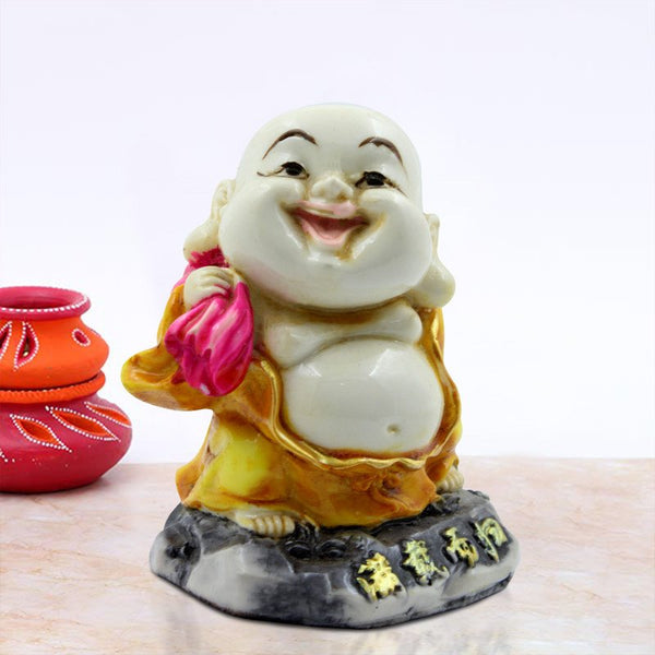 Handcrafted Ployresin Lord Buddha Stading With Laughing Statue Showpiece Home Decor/Office Decor/Spiritual Gift, Multicolour - Karigaari India Aesthetic Home Decor