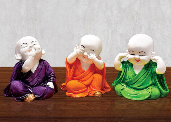 Handcrafted Ployresin Three Multicolour Sitting Lord Buddha Statues Showpiece Home Decor/Office Decor/Spiritual Gift - Karigaari India Aesthetic Home Decor