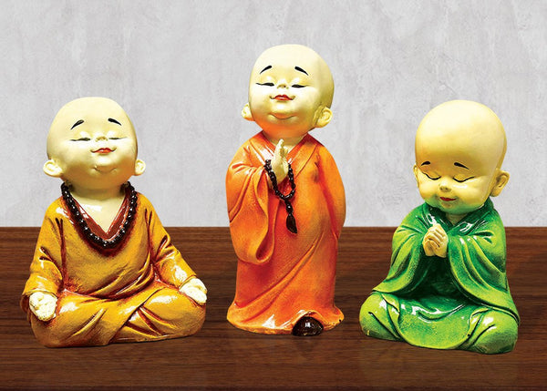 Handcrafted Ployresin Three Multicolour Praying And Meditating Lord Buddha Statues Showpiece Home Decor/Office Decor/Spiritual Gift - Karigaari India Aesthetic Home Decor
