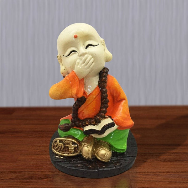 Handcrafted Ployresin Sitting With Putting Hand On Mouth Lord Buddha Statues Showpiece Home Decor/Office Decor/Spiritual Gift, Multicolour - Karigaari India Aesthetic Home Decor