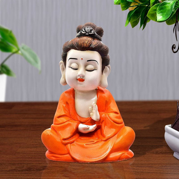 Handcrafted Ployresin Orange Colour Sitting Lord Buddha Statues Showpiece Home Decor/Office Decor/Spiritual Gift - Karigaari India Aesthetic Home Decor