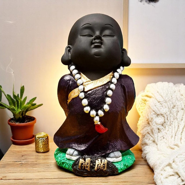 Handcrafted Ployresin Standing And Thinking Lord Buddha Statues Showpiece Home Decor/Office Decor/Spiritual Gift, Black - Karigaari India Aesthetic Home Decor