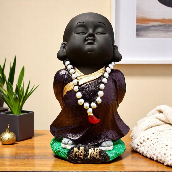 Handcrafted Ployresin Standing And Thinking Lord Buddha Statues Showpiece Home Decor/Office Decor/Spiritual Gift, Black - Karigaari India Aesthetic Home Decor