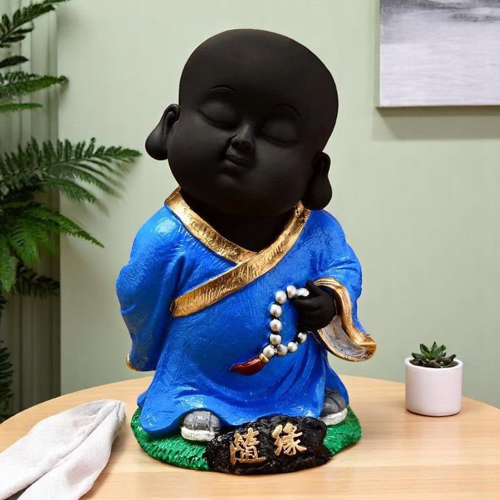 Handcrafted Ployresin Standing Black And Blue Colour Lord Buddha Statues Showpiece Home Decor/Office Decor/Spiritual Gift - Karigaari India Aesthetic Home Decor