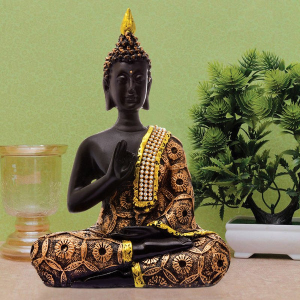 Handcrafted Ployresin Meditating Golden And Brown Colour  Lord Buddha Statue Showpiece Home Decor/Office Decor/Spiritual Gift - Karigaari India Aesthetic Home Decor