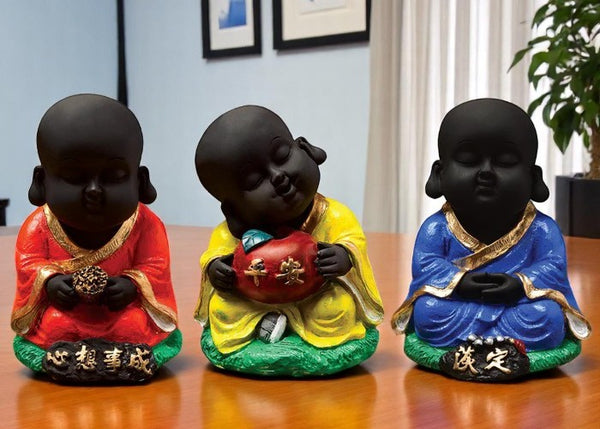Handcrafted Ployresin Sitting  Lord Buddha Statue Three Multicolour Pieces Showpiece Home Decor/Office Decor/Spiritual Gift - Karigaari India Aesthetic Home Decor