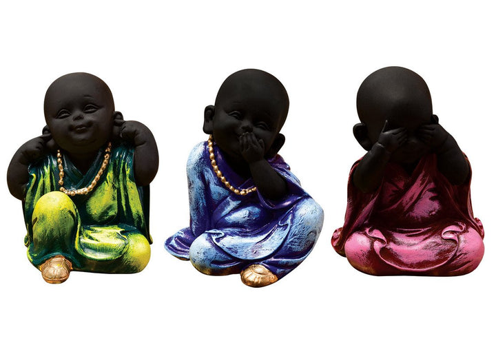 Handcrafted Ployresin Sitting Lord Buddha Statue Green, Blue And Pink Colour Showpiece Home Decor/Office Decor/Spiritual Gift, Three Pieces - Karigaari India Aesthetic Home Decor