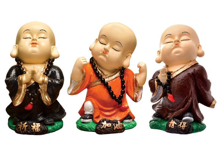 Handcrafted Ployresin Standing, Praying Lord Buddha Multicolour Statue Showpiece Home Decor/Office Decor/Spiritual Gift, Three Pieces - Karigaari India Aesthetic Home Decor