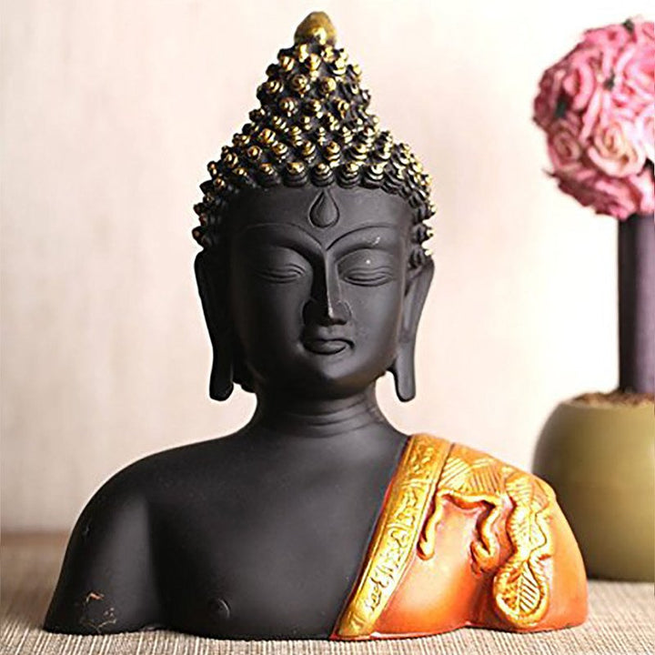 Handcrafted Ployresin Lord Buddha Statue Upto Shoulder Showpiece Home Decor/Office Decor/Spiritual Gift, Black - Karigaari India Aesthetic Home Decor