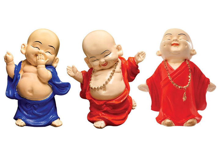 Handcrafted Ployresin Standing, Smiling ,Happy Lord Buddha Orange, Blue Colour Statue Showpiece Home Decor/Office Decor/Spiritual Gift, Three Pieces - Karigaari India Aesthetic Home Decor