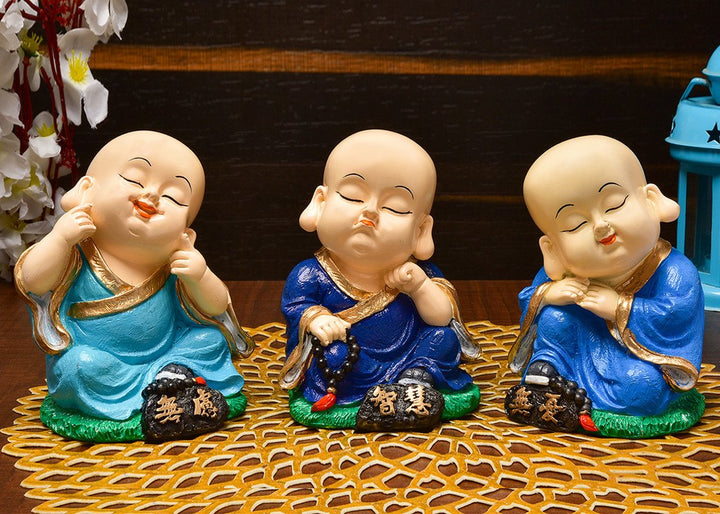 Handcrafted Ployresin Three Pieces Sitting And Sleeping Lord Buddha Multicolour Statue Showpiece Home Decor/Office Decor/Spiritual Gift - Karigaari India Aesthetic Home Decor