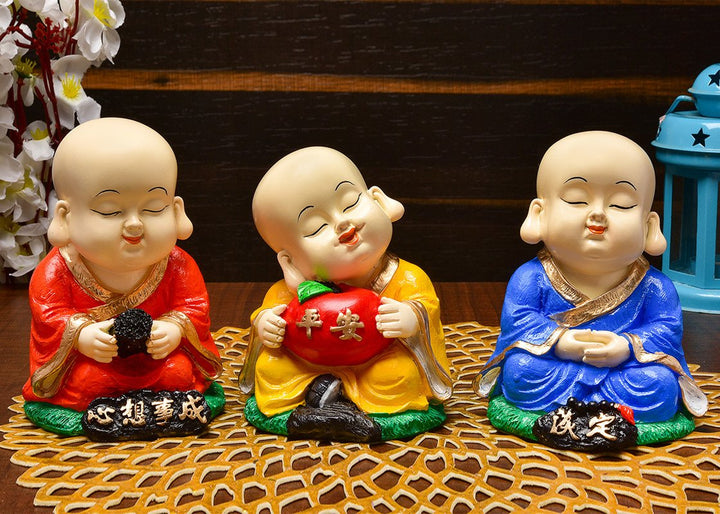 Handcrafted Ployresin Sitting, Meditating Red, Yellow And Blue Colour Three Lord Buddha Multicolour StatueS Showpiece Home Decor/Office Decor/Spiritual Gift - Karigaari India Aesthetic Home Decor