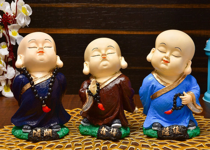 Handcrafted Ployresin Standing, Thinking Brown, Blue Colour Three Lord Buddha Multicolour StatueS Showpiece Home Decor/Office Decor/Spiritual Gift - Karigaari India Aesthetic Home Decor