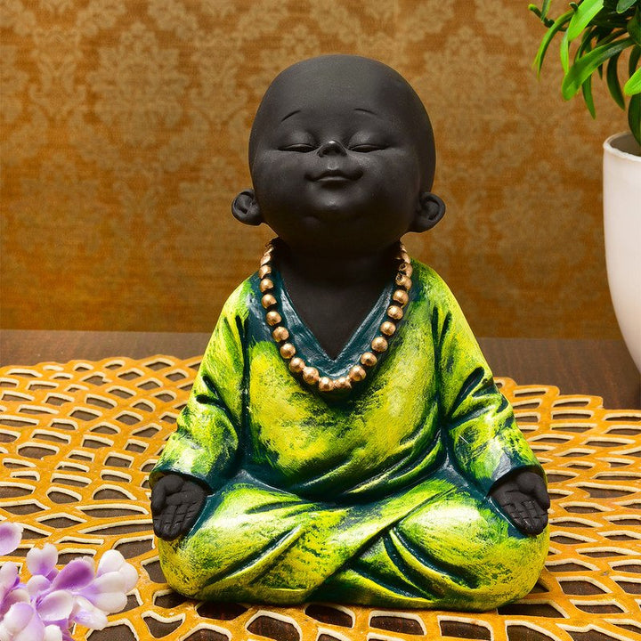 Handcrafted Ployresin Sitting, Green Colour Meditating Lord Buddha Statue Showpiece Home Decor/Office Decor/Spiritual Gift - Karigaari India Aesthetic Home Decor