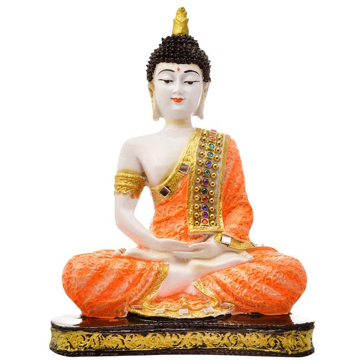 Handcrafted Ployresin Meditating Orange Colour Sitting Lord Buddha Statue Showpiece Home Decor/Office Decor/Spiritual Gift - Karigaari India Aesthetic Home Decor