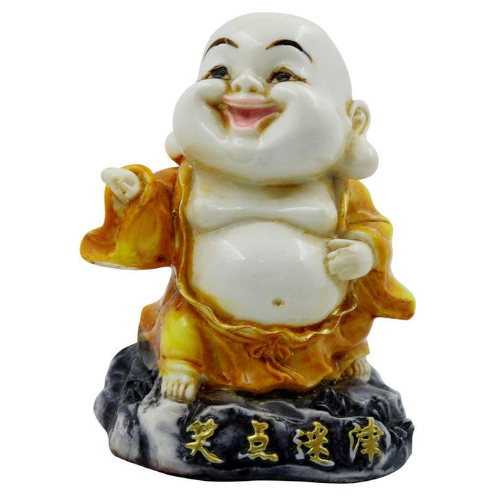 Handcrafted Ployresin Lord Buddha Standing, Laughing White And Yellow Statue Showpiece Home Decor/Office Decor/Spiritual Gift - Karigaari India Aesthetic Home Decor