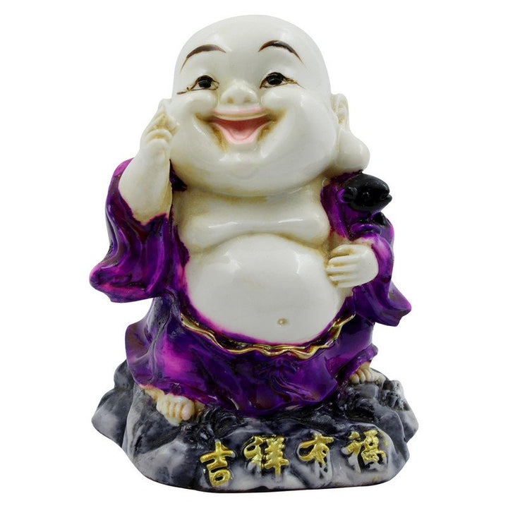 Handcrafted Ployresin Lord Buddha White And Purple Standing Laughing Statue Showpiece Home Decor/Office Decor/Spiritual Gift - Karigaari India Aesthetic Home Decor