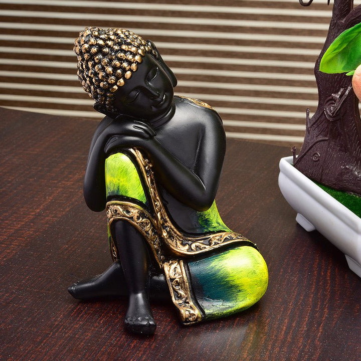Handcrafted Ployresin Lord Buddha Sitting And Sleeping Black And Yellow Colour With Golden Statue  Showpiece Home Decor/Office Decor/Spiritual Gift - Karigaari India Aesthetic Home Decor