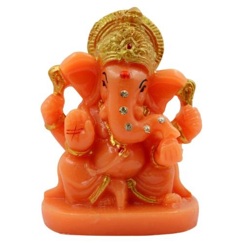 Small Lord Ganesha Sitting Idol Orange Colour for Home Decor - Karigaari India Aesthetic Home Decor