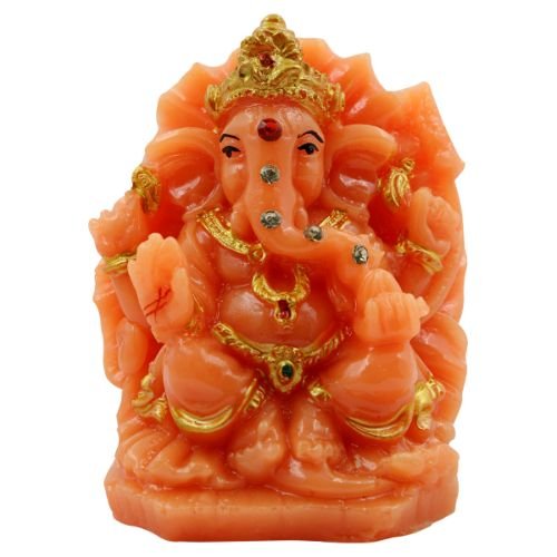 Lord Ganesha sitting On Sihansan Crown Orange Colour Idol for Home Decor - Karigaari India Aesthetic Home Decor
