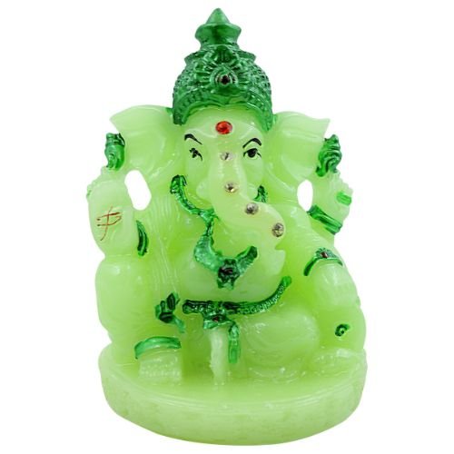 Small Lord Ganesha Sitting With Folding Leg Crystal Green Colour Idol for Home Decor - Karigaari India Aesthetic Home Decor