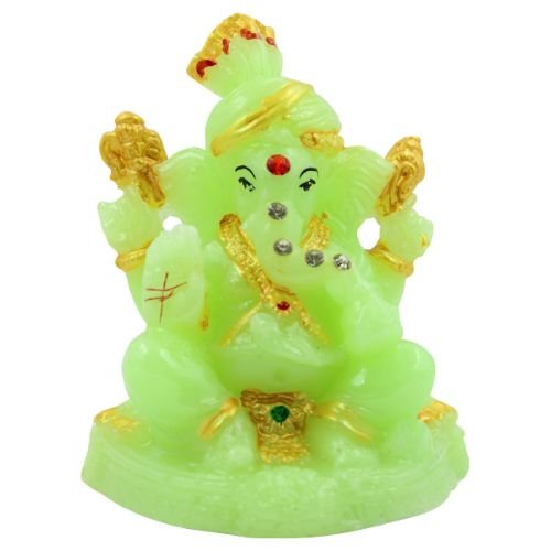 Small Lord Ganesha sitting Unique Crystal Green Colour Idol with Golden Ornaments for Home Decor - Karigaari India Aesthetic Home Decor