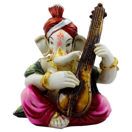 Lord Ganesha Playing Guitar Wearing Pink Dhoti Idol for Home Decor - Karigaari India Aesthetic Home Decor