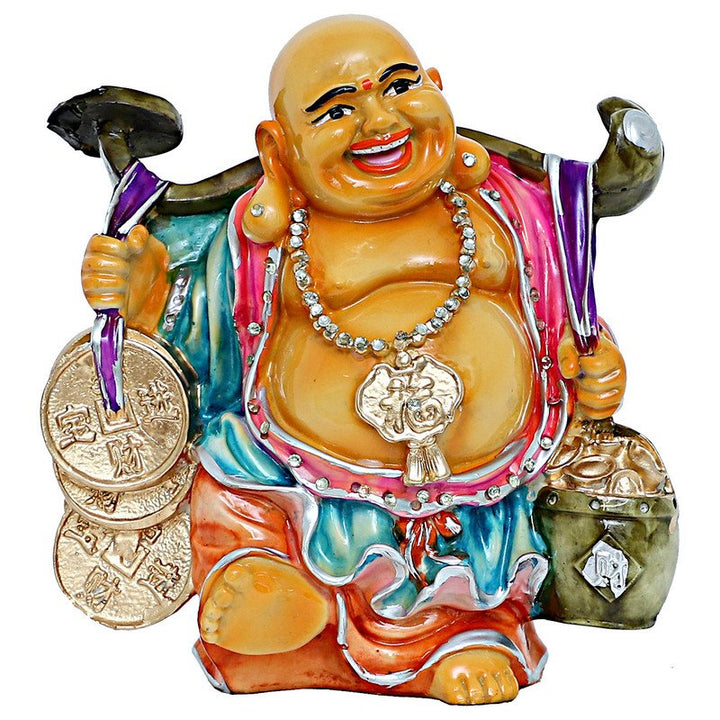 Handcrafted Ployresin Lord Buddha Standing With Taking Medals On Shoulders Laughing Statue Showpiece Home Decor/Office Decor/Spiritual Gift - Karigaari India Aesthetic Home Decor