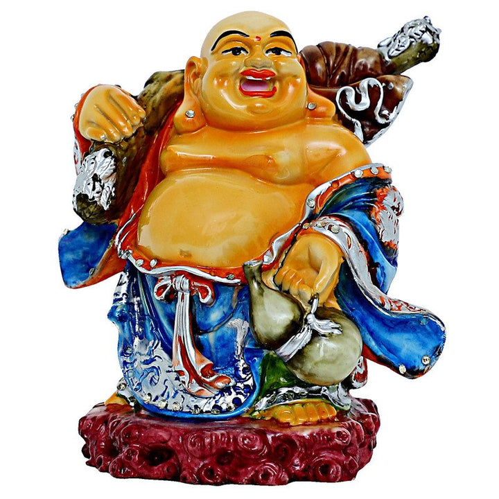 Handcrafted Ployresin Lord Buddha Standing With Laughing Multicolour Statue Showpiece Home Decor/Office Decor/Spiritual Gift,Blue And White - Karigaari India Aesthetic Home Decor
