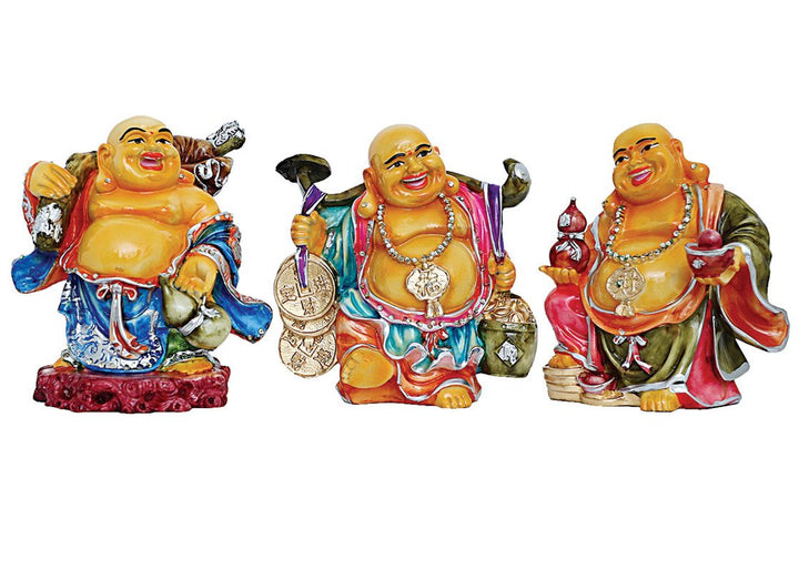 Handcrafted Ployresin Lord Buddha Three Standing With Laughing Multicolour Statues Showpiece Home Decor/Office Decor/Spiritual Gift - Karigaari India Aesthetic Home Decor