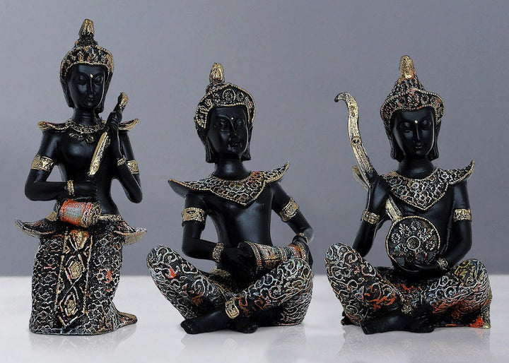 Handcrafted Ployresin Lord Buddha Black Colour Statues Showpiece Home Decor/Office Decor/Spiritual Gift, Three Pieces - Karigaari India Aesthetic Home Decor
