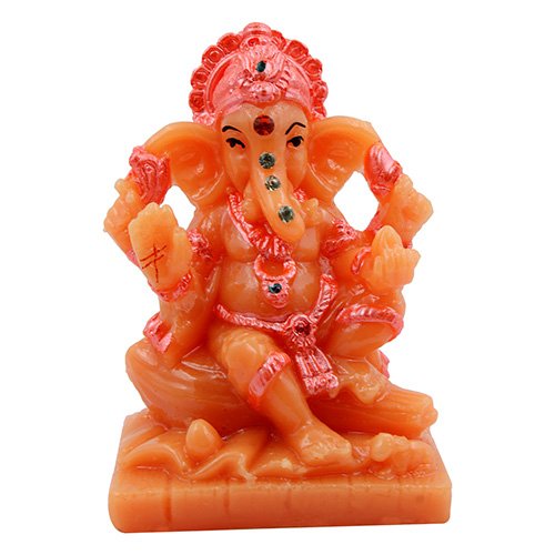 Small Lord Ganesha Sitting On Rock Idol Orange And Pink Ornaments Best for Home Decor - Karigaari India Aesthetic Home Decor
