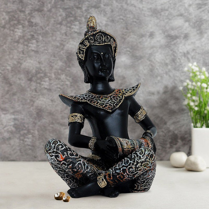 Handcrafted Ployresin Lord Buddha Black Colour Sitting Statue Showpiece Home Decor/Office Decor/Spiritual Gift - Karigaari India Aesthetic Home Decor