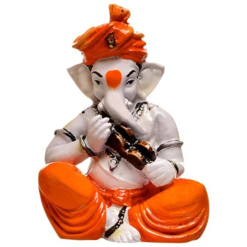 Unique Design Little Lord Ganesha Playing Instruments Idol Orange Best Item for Home Decor - Karigaari India Aesthetic Home Decor
