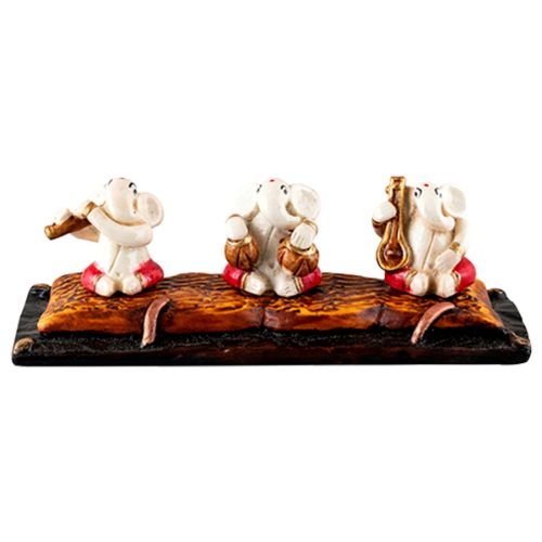 Unique Design Three Little Lord Ganesha Playing Instruments Idol White Best Item for Home Decor - Karigaari India Aesthetic Home Decor