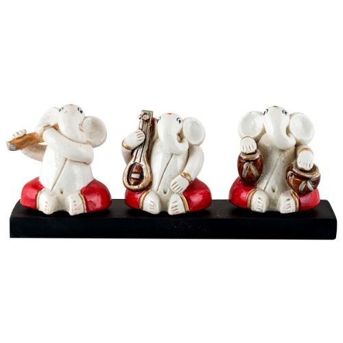 Small Three Lord Ganesha Idol Playing Instruments Best & Unique Design White for Home Decor - Karigaari India Aesthetic Home Decor
