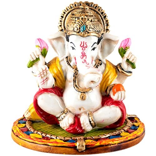 Unique Design Lord Ganesh Sitting Wearing Golden Crown Best Item for Home Decor - Karigaari India Aesthetic Home Decor