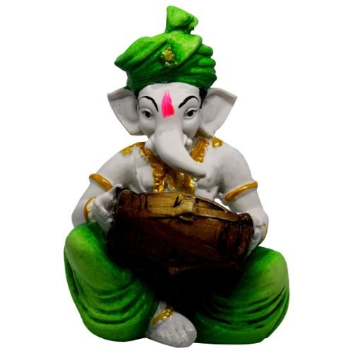 Lord Ganesha Idol Playing Dhol Best & Unique Design Green for Home Decor - Karigaari India Aesthetic Home Decor