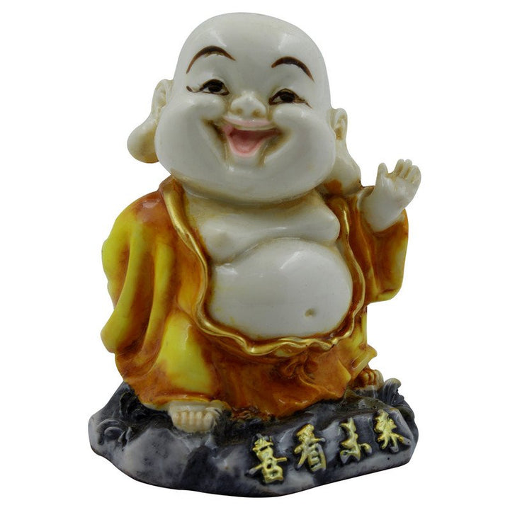 Handcrafted Ployresin Lord Buddha Laughing And Standing On Stone White And Yellow Statue Showpiece Home Decor/Office Decor/Spiritual Gift - Karigaari India Aesthetic Home Decor