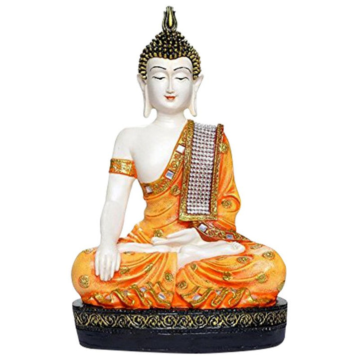 Handcrafted Ployresin Lord Buddha Meditating Orange Colour  Statue Showpiece Home Decor/Office Decor/Spiritual Gift - Karigaari India Aesthetic Home Decor