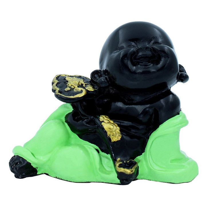 Handcrafted Ployresin Lord Buddha Sleeping Statue Showpiece Home Decor/Office Decor/Spiritual Gift, Black And Green Colour - Karigaari India Aesthetic Home Decor