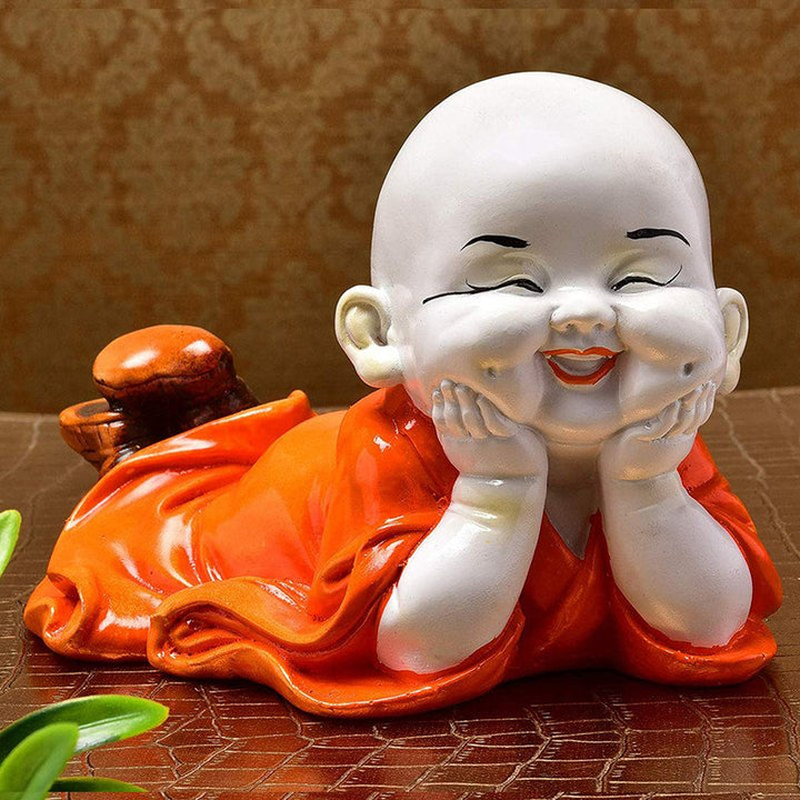 Handcrafted Ployresin Lord Buddha Sleeping With Putting Hand On Chicks Orange Colour  Statue Showpiece Home Decor/Office Decor/Spiritual Gift - Karigaari India Aesthetic Home Decor
