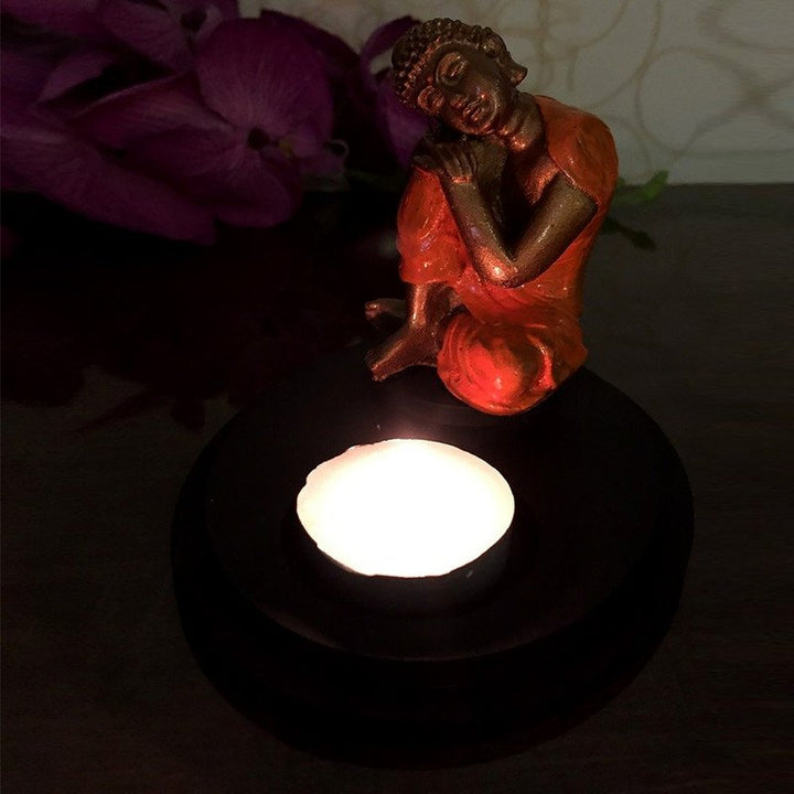 Handcrafted Ployrein Lord Buddha Sitting And Relaxing Orange Colour  Statue Showpiece Home Decor/Office Decor/Spiritual Gift - Karigaari India Aesthetic Home Decor