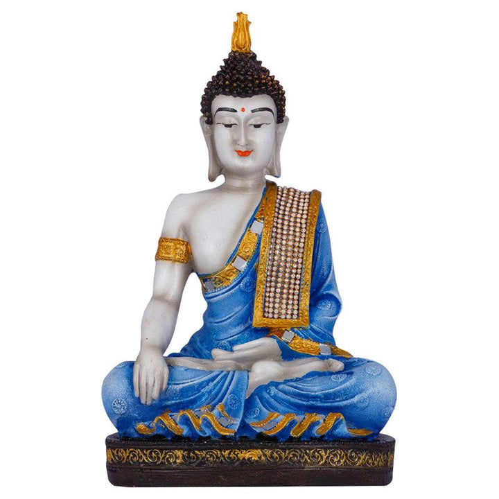 Handcrafted Ployresin Lord Buddha Meditating  Statue Showpiece Home Decor/Office Decor/Spiritual Gift, Blue - Karigaari India Aesthetic Home Decor