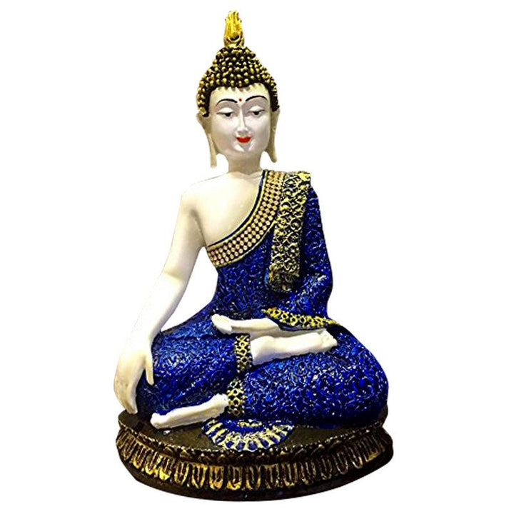 Handcrafted Ployresin Lord Buddha Sitting Blue Colour Statue Showpiece Home Decor/Office Decor/Spiritual Gift - Karigaari India Aesthetic Home Decor