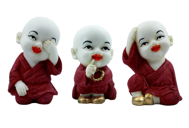 Handcrafted Ployresin Lord Buddha Three Sitting Statue Showpiece Home Decor/Office Decor/Spiritual Gift, White And Red - Karigaari India Aesthetic Home Decor