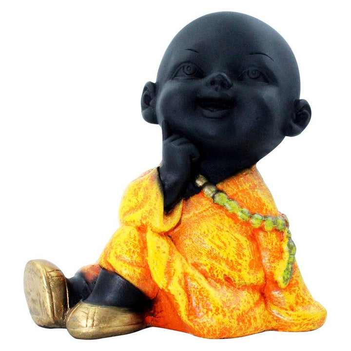 Handcrafted Ployresin Lord Buddha Sitting And Thinking Statue Showpiece Home Decor/Office Decor/Spiritual Gift, Black And Orange - Karigaari India Aesthetic Home Decor