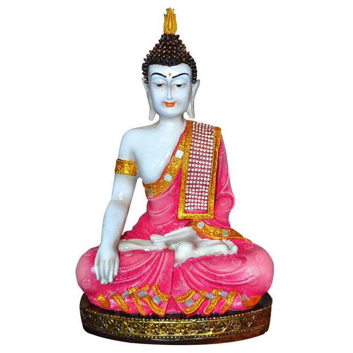 Handcrafted Ployresin Pink And Golden Colour Sitting Lord Buddha Statue Showpiece Home Decor/Office Decor/Spiritual Gift - Karigaari India Aesthetic Home Decor