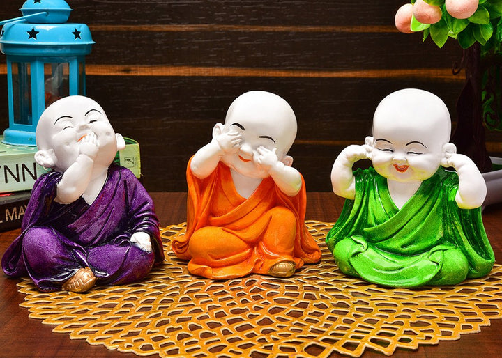 Handcrafted Ployresin Three Multicolour Sitting Lord Buddha Statues Showpiece Home Decor/Office Decor/Spiritual Gift - Karigaari India Aesthetic Home Decor