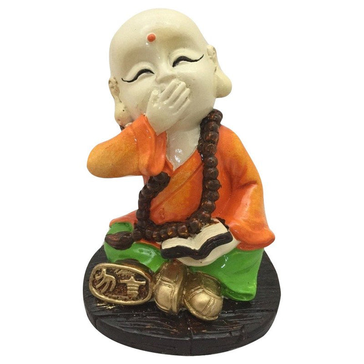 Handcrafted Ployresin Sitting With Putting Hand On Mouth Lord Buddha Statues Showpiece Home Decor/Office Decor/Spiritual Gift, Multicolour - Karigaari India Aesthetic Home Decor